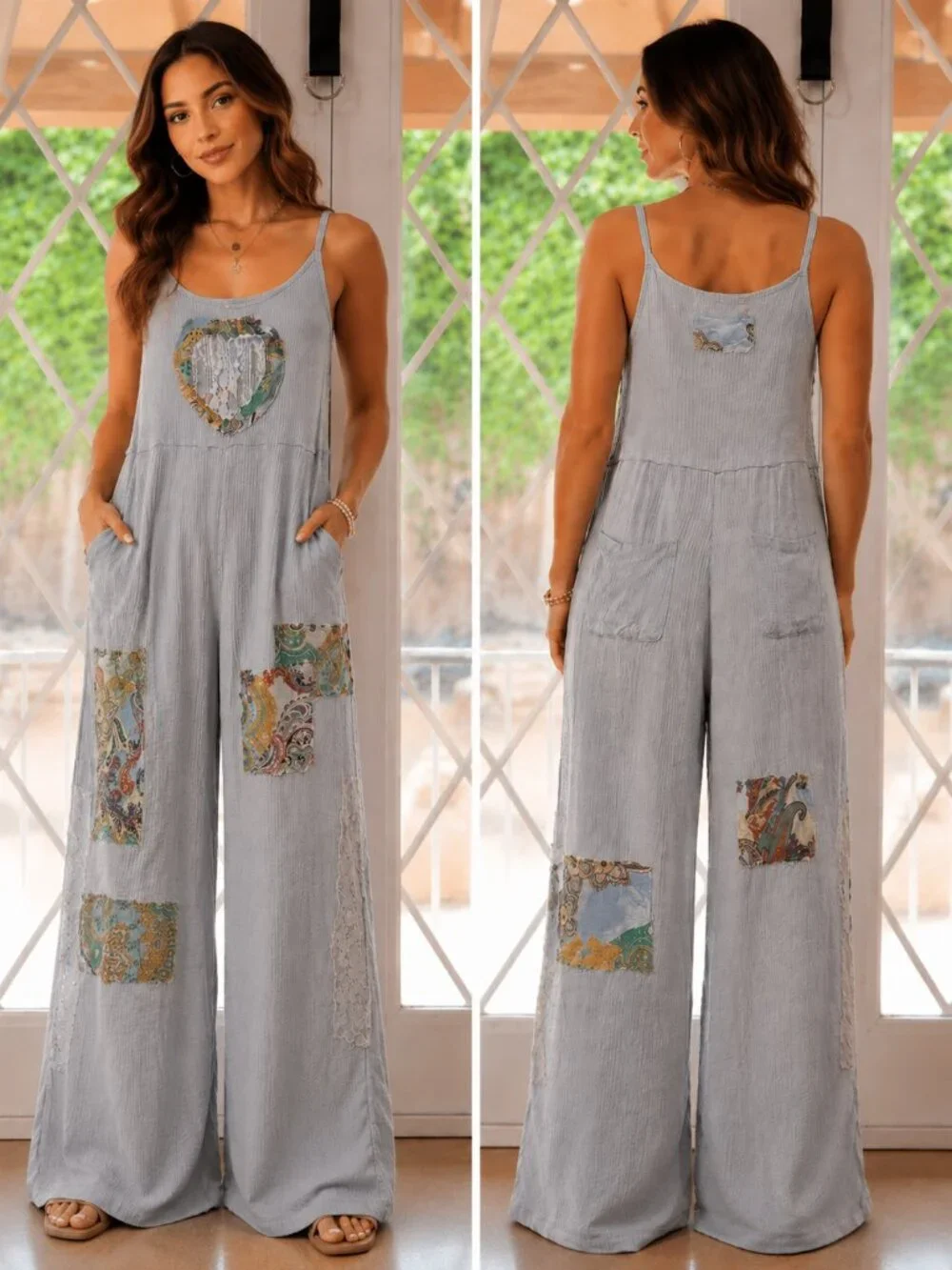๐ POL Light Blue Patchwork Jumpsuit โ Size Medium ๐ - Picture 1 of 10